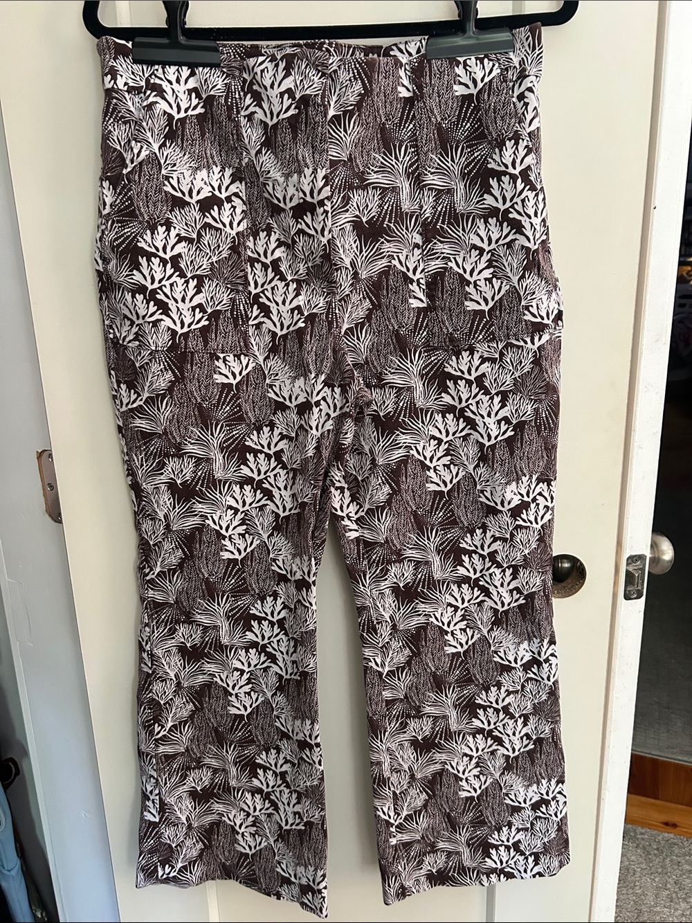 LOFT Brown & White Printed Wide-Leg Trousers
